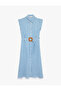 Viscose Fabric Buttoned Sleeveless Belt Detailed Striped Midi Shirt Dress - 2