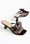 S-622 Charcoal Orchid Detailed Thin Heeled Women's Slippers - 4