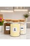 Set of 3 Wooden Vacuum Lids and Glass Ready-To-Use Coffee, Milk Powder, Sugar Storage Jars 800 ml with Label Gift