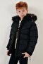Plush Lined Faux Fur Collar Removable Hooded Winter Coat Boy's Coat 5761906
