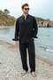 Black Relaxed Fit Linen Men's Shirt and Trousers Set E7362 - 2