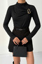 Women's Blouse with Gold Buckle Detail, Gathered, Long Sleeves, Sandy Fabric, Lycra, Elegant Blouse - 3