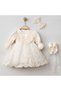 Baby Girl Cream Lace Mevlüt Dress Set - 4-Piece Set with Shoes and Bandana 0-3 3-6 Months - 6