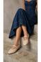 Women's Beige Disco Stone Buckle Leather Ballerinas 1cm Byndsk400 - 3