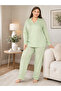 Plus Size Women's Buttoned Striped Seasonal Pajama Set B790-45 - 4