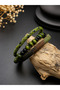 Military camouflage style, summer and winter nature men's handmade bracelet, wood and Leather design. - 2
