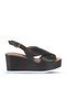 Black Leather Women's Wedge Heeled Sandals 01Wu7001