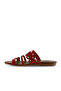 Red Leather Women's Flat Slippers 01Wu7445 - 3