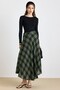Plaid Patterned Flared Thin Fabric Skirt Green 7074