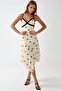 V-Neck Printed Body Fitted Lace Detailed Maxi Dress - 4