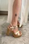 Women's Leina Beige Cross Strap 10 cm Platform Heeled Cork Sole Shoes & Sandals K-800 - 4