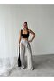 Belted Lace Detailed Palazzo Trousers - Gray