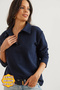 Women's Navy Polo Collar Brioche Knit Blouse BLZ-19002810