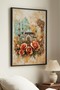 Pastel Toned Rose Motif and Mosque View Single Wooden Table with Black Wooden Frame Home and Business Table - 3