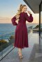 Long-sleeved, backless, wrap-around midi chiffon dress - 7