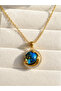 Blue Zircon Stone Planet Women's Steel Necklace - Does Not Tarnish - Shipped with Box