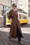 Unlined Long Trench Coat with Epaulet and Cape Detail Brown 6808 - 2