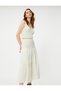 Tiered Midi Skirt with Lace Ribbon Detail - 2