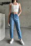 Women's High Waist Loose Baggy Light Blue Denim Pants - 5