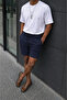 Men's Premium Jogger Relax Fit Navy Blue Short Combed Cotton Shorts - 3