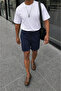 Men's Premium Jogger Relax Fit Navy Blue Short Combed Cotton Shorts - 4