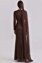 Stone and Flywheel Detailed Cape Yoryo Silk Hijab Evening Dress Brown 1257 - 6