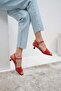 Pola Red Color Women's Short Heels Sandals - 6