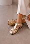 Gold Genuine Leather Women's Strappy Cage Sandals - 2