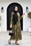 Ethnic Pattern Skirt with Segmented Lining Chiffon Dress - Oil Green - 4