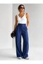 Cotton Linen Fabric Palazzo Pants - Belt Comfortable Cut with Elastic Pleated Detail