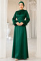 Satin Hijab Graduation Evening Dress with Feather Detail on the Sleeve, Suitable for Events and Engagement - 5