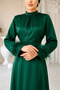 Satin Hijab Graduation Evening Dress with Feather Detail on the Sleeve, Suitable for Events and Engagement - 3
