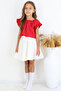 Girl's Rebecca Red Blouse Cream Flared Skirt Bottom Top Set October 29 Show Set - 8