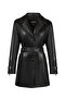Rhoda(Plus) Women's Black Collar Fur-Trimmed Wide Fit Leather Coat 24Wge52931M - 3