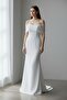 Pearl Detail Strapless Wedding Dress Off-Shoulder, Slim Fit, White Evening Dress