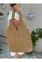 Women's Mink Color Handmade Paper Rope Knitted Daily Shoulder Bag - Perforated Bag |   Summer House - 3