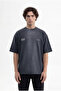 Men's Printed and Embroidered Washable Oversize T-Shirt Black - 2