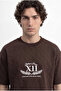 Men's Embroidered Jacquard Oversize T-Shirt Brown - 2
