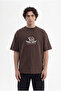 Men's Embroidered Jacquard Oversize T-Shirt Brown