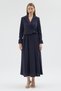 Navy Blue Double-Breasted Jacket and Skirt Set with Tie Detail