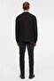 Siyah Regular Düz V Yaka Sweatshirt - 8