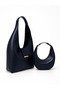 Women's Double Set Zipper Closure Navy Blue Hand and Shoulder Bag - 2