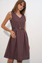Women's Short V-Neck Polka Dot Dress 2606 - Brown - 4