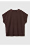 Women's brown cotton linen blend off shoulder v neck short sleeve pullover - 2