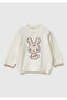 Baby white button-detailed front printed crew neck sweater
