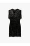 Slim Fit Short Batwing Sleeve Crew Neck Sequined Mini Dress - 5