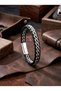 Double Chain Steel and Leather Detailed Men's Masculine Premium Bracelet 01838 - 3
