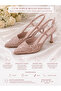 Lisa Women's Powder Pointed Toe 7 cm Heel Flower Lace Patterned Patent Leather Slingback Shoes