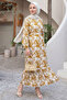Palm Pattern Oil Green Viscose Dress - 5