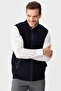 Men's Hakim Collar Pique Jacquard Zippered Wool Vest Dark Blue - 5